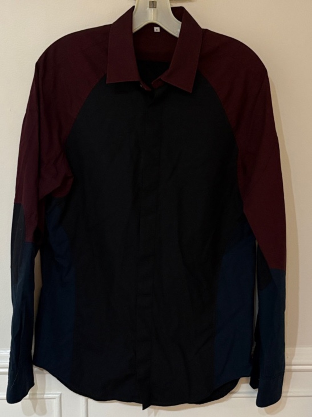 Opening Ceremony Black, Burgundy & Navy Colorblock Button-Down Shirt